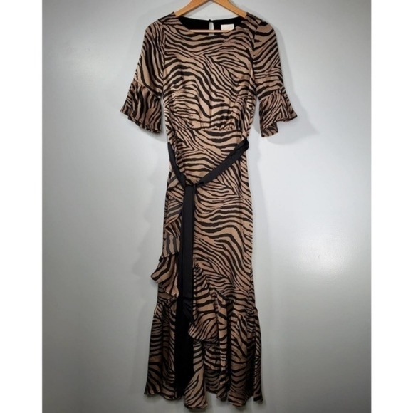 Foxiedox Assymetric Billie Zebra Print Ruffle Dress Tan Black Size Small - Picture 9 of 9